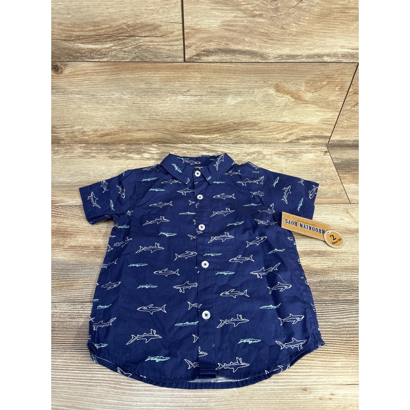 NEW Brooklyn Boys Shark Button Up Shirt Navy sz 3T Blue 3T