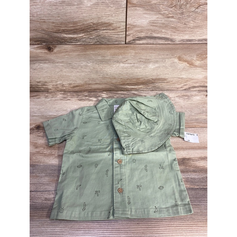 NEW Carter’s 2pc Button Up Shirt & Hat Green sz 24m Green 24m