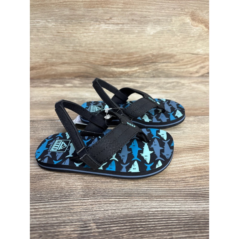 NEW Reef Little Uni Flip Flops in Blue Sharks sz 6c