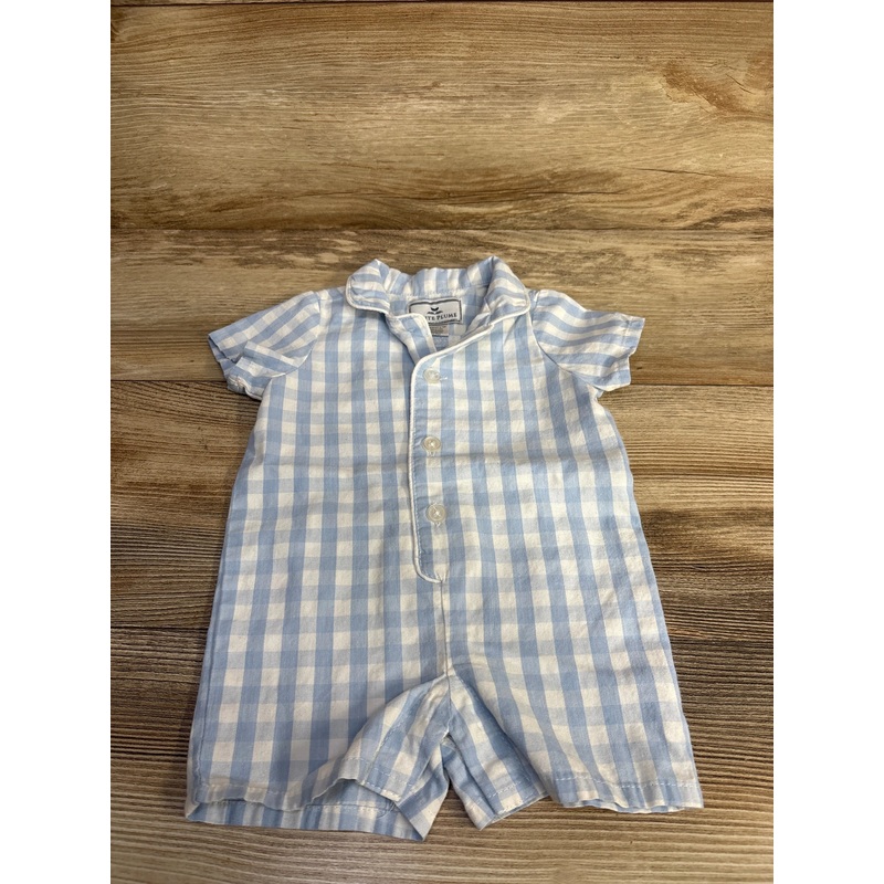 Petite Plume Twill Summer Romper in Light Blue Gingham sz 0-3m Blue Newborn