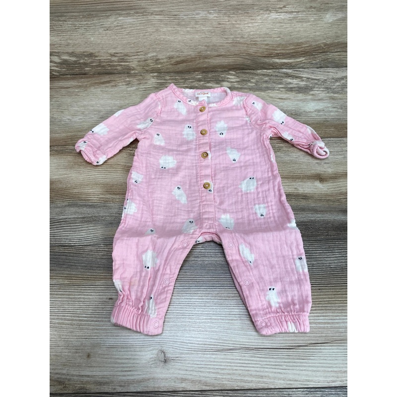 Cat & Jack Ghost Print Long Sleeve Coverall Pink Sz 0-3m