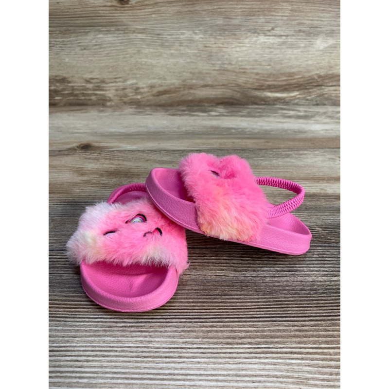 Children’s Place Embroidered Icon Faux Fur Slides Pink sz 5c