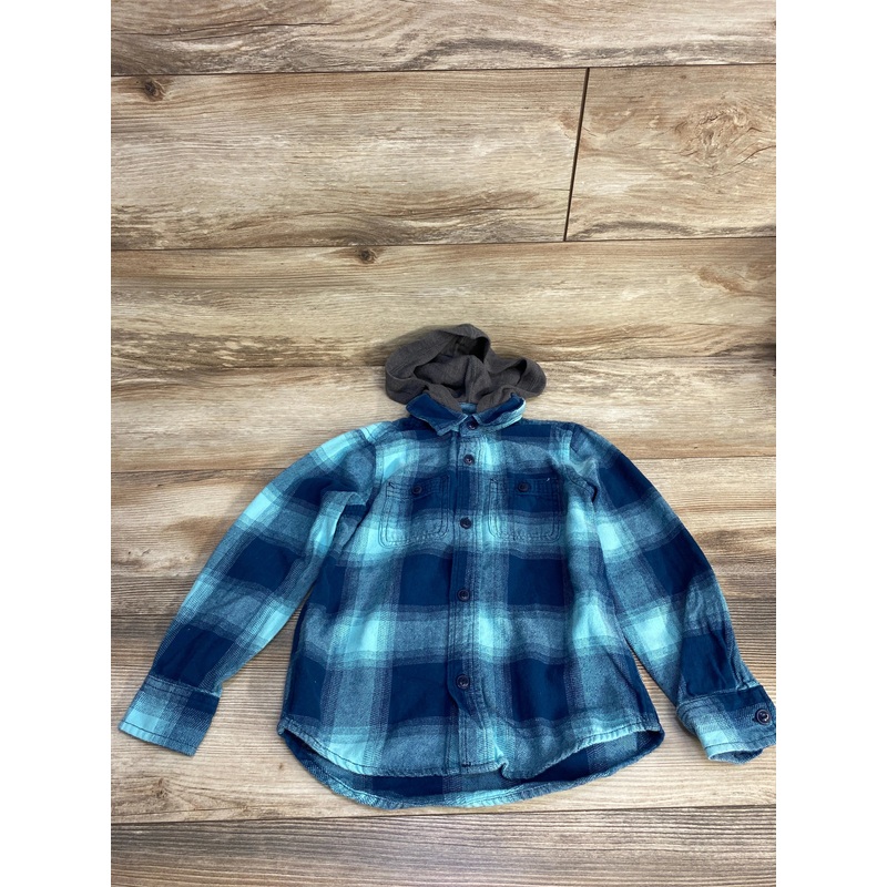 Children’s Place Hooded Plaid Flannel Blue sz 5/6 Blue 5T