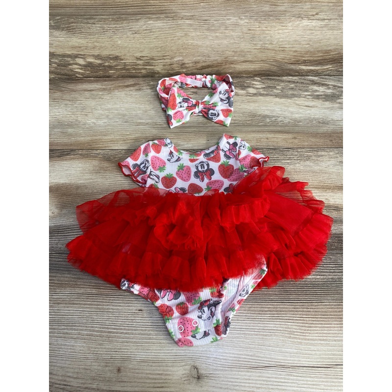 Disney Baby 2pc Minnie Mouse Tutu Bodysuit & Headband White/Red sz 0-3m Red Newborn