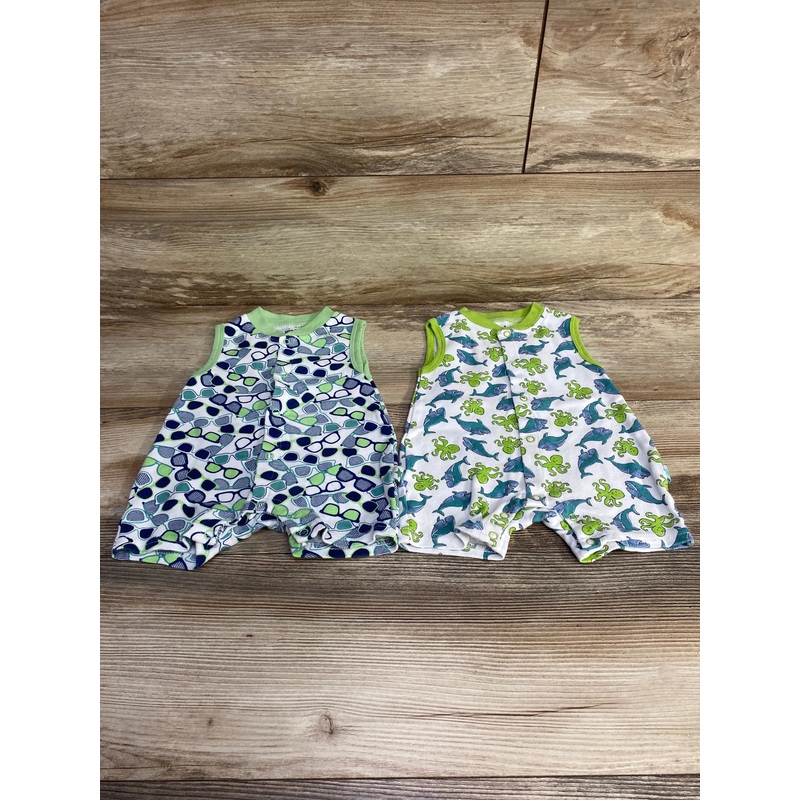 Millie & Myles 2pk Tank Shortie Romper White/Green sz 6-9m White 6m