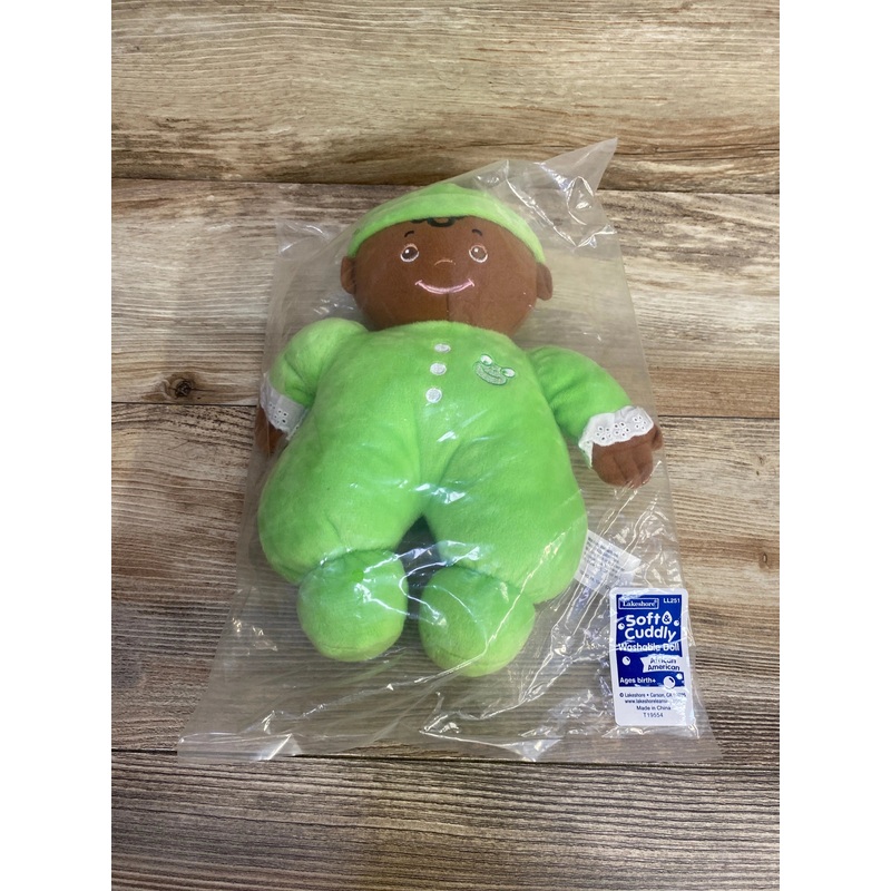 NEW Lakeshore Cuddly Washable African American Doll, Green