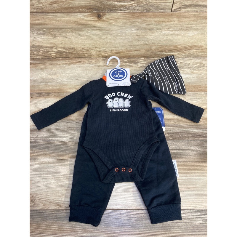 NEW Life Is Good 3pc Boo Crew Set Black sz 6-9m Black 6m