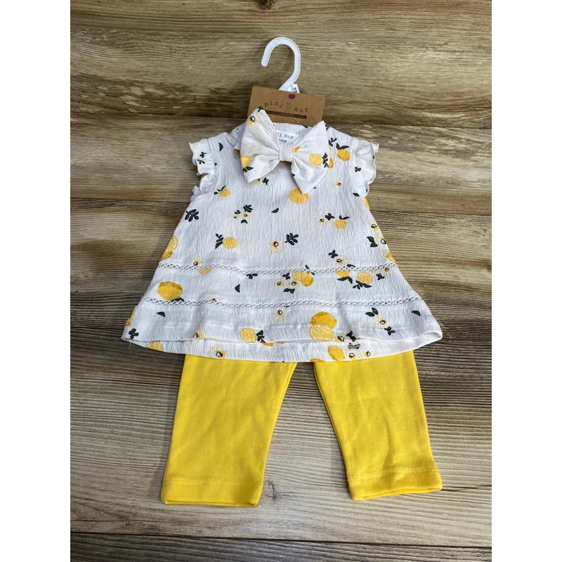 NEW Mini Hop 3pc Lemon Print Top + Leggings + Headband White sz 18m White 18m