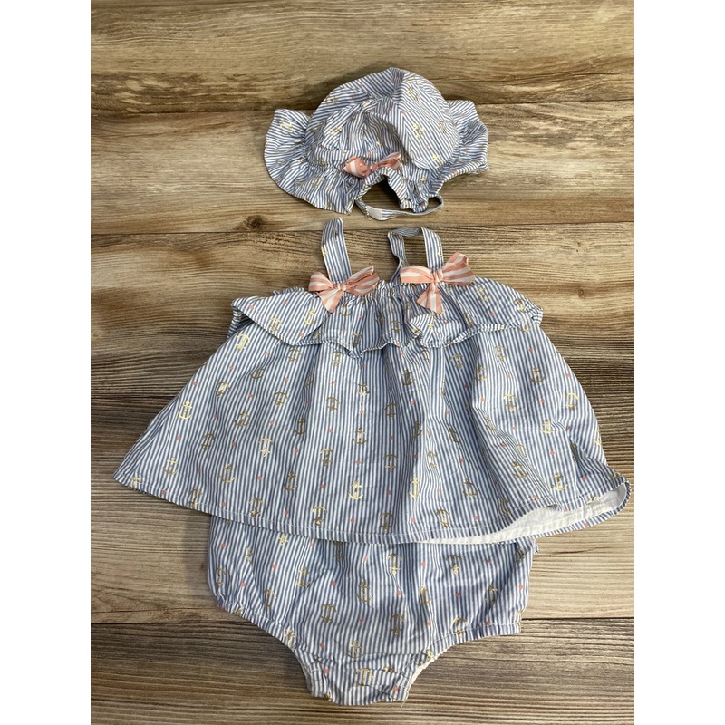 Tommy Bahama 3pc Striped Top + Bloomers + Hat Blue sz 12m Blue 12m