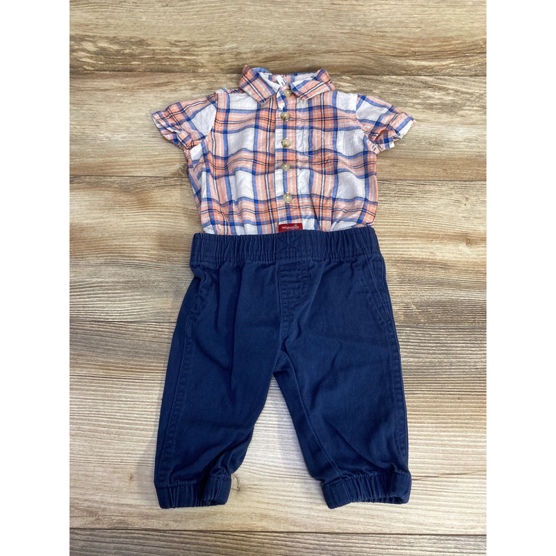 Wrangler 2pc Plaid Button Up Bodysuit & Pants White sz 3m White 3m