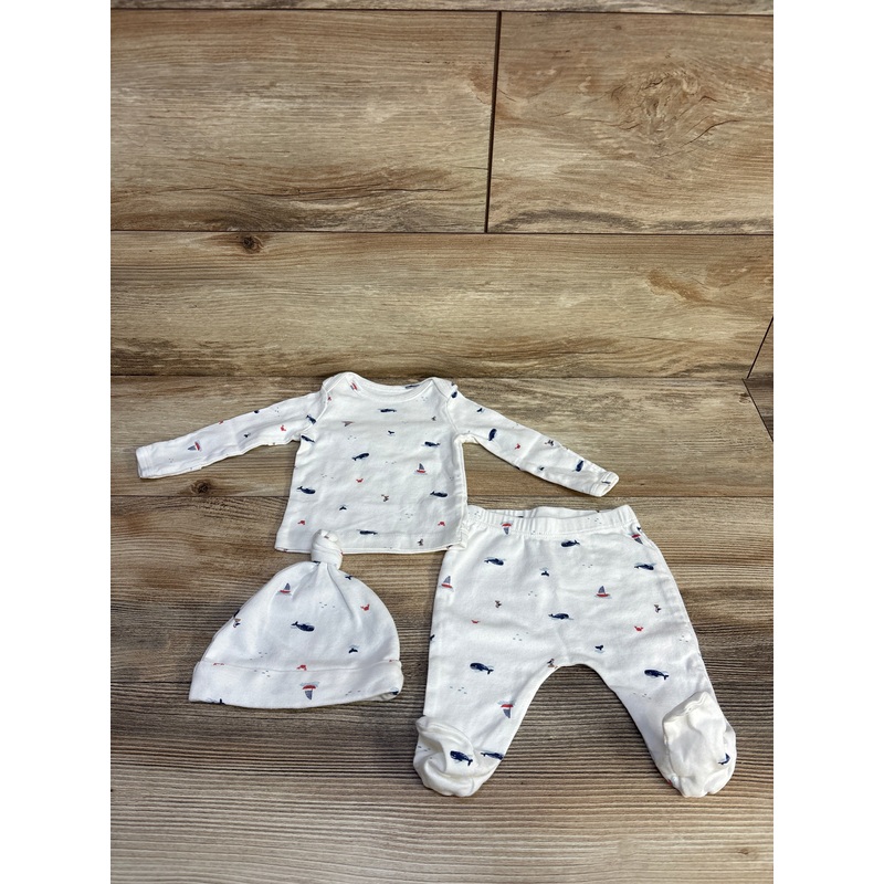 Just One You 3pc Whale Shirt + Pants + Hat Set White sz White Newborn
