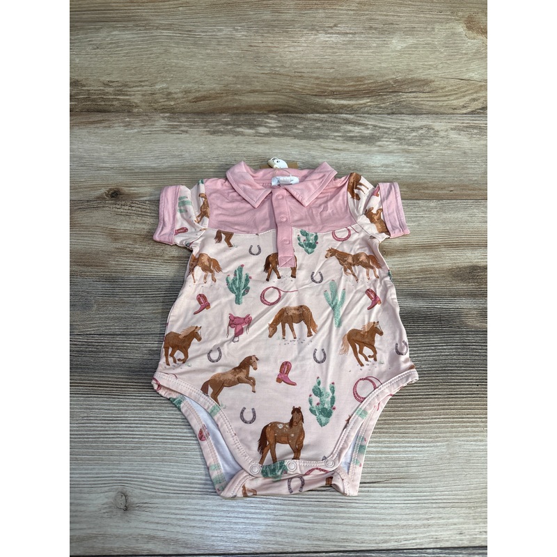 NEW Angel Dear Western Pink Horses Yoke Bodysuit sz 6-12m Pink Girls