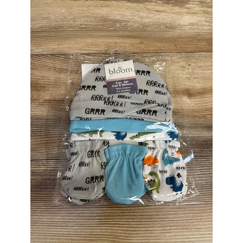 NEW Bloom 6pc Cap & Mittens Dinosaurs sz 0-3m