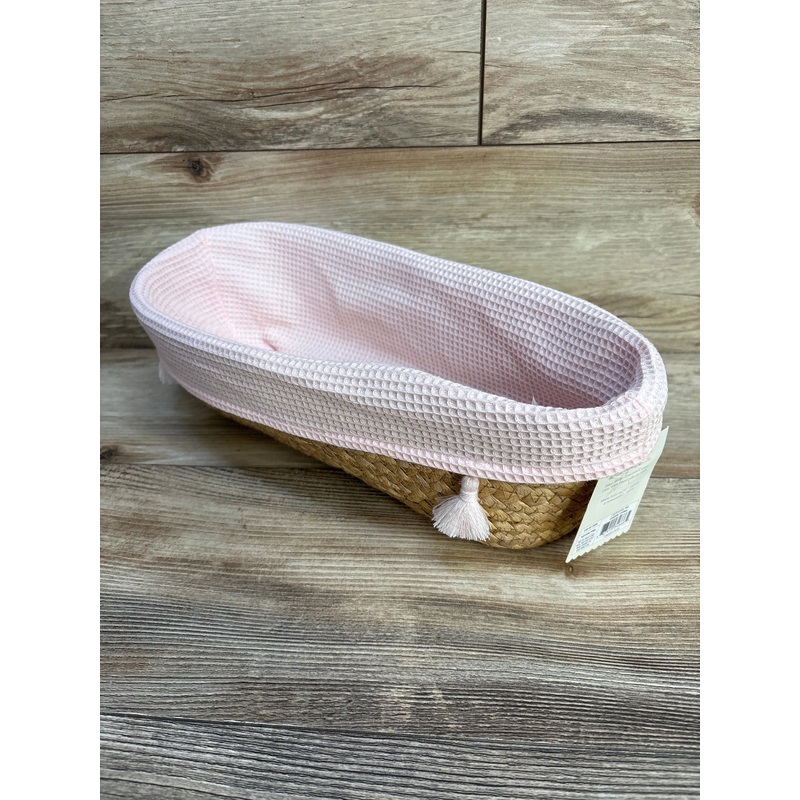 NEW Cloud Island Natural Weave Oval Storage Bin with Waffle Weave Liner, Pink