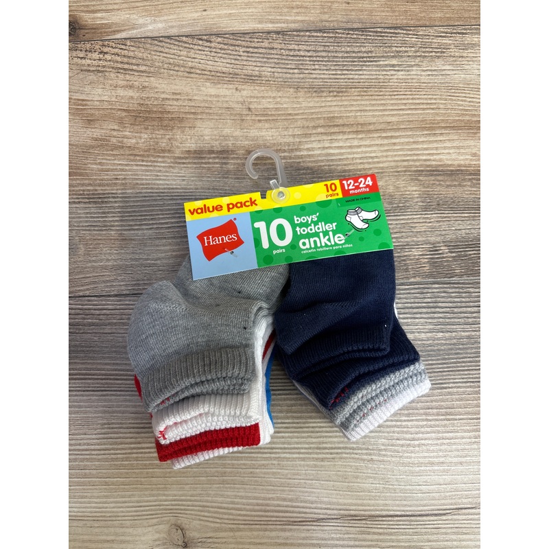NEW Hanes Toddler Boys’ 10pk Ankle Socks sz 12-24m