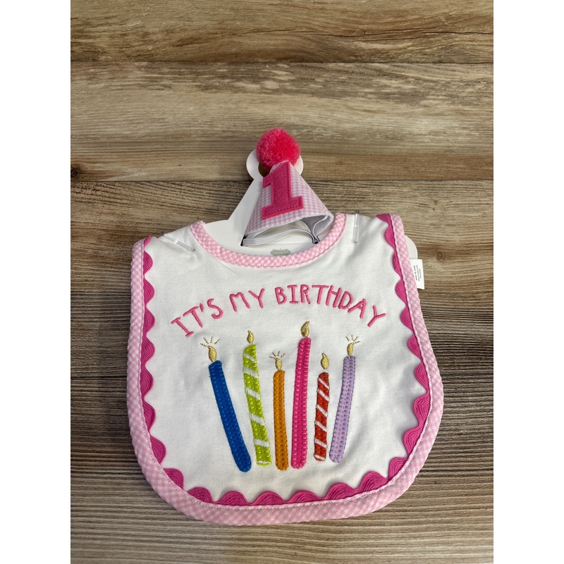 NEW Mud Pie Cake Smash Bib & Hat Set, Pink