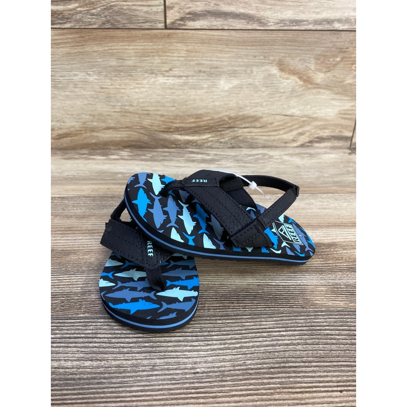 NEW Reef Little Uni Flip Flops in Blue Sharks sz 8c