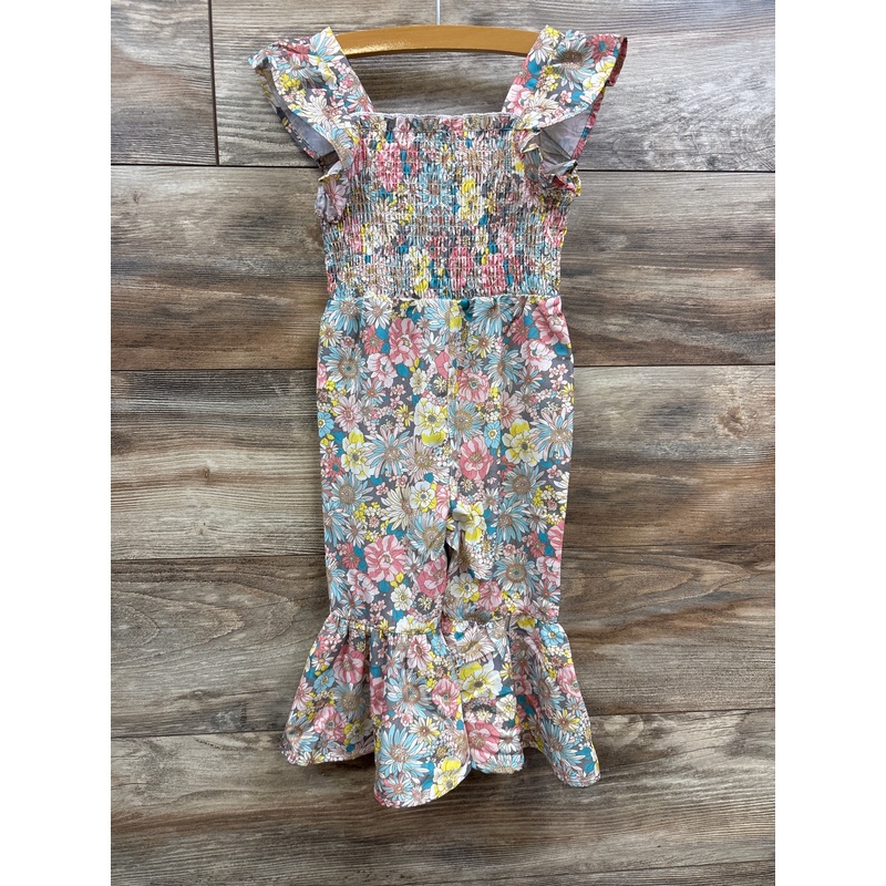 Shein Floral Print Smocked Romper sz 18-24m Grey 18m Girls
