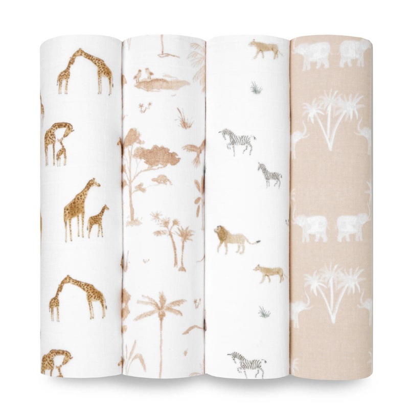 Organic Cotton Muslin Swaddles (4 Pack) – Safari Dreams