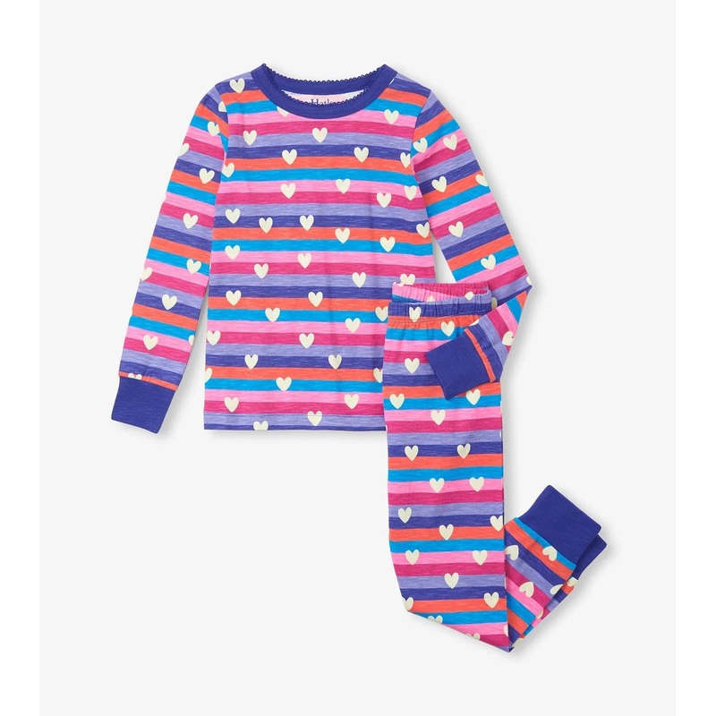 Organic Cotton Pajama Set – Stripes & Hearts 2T