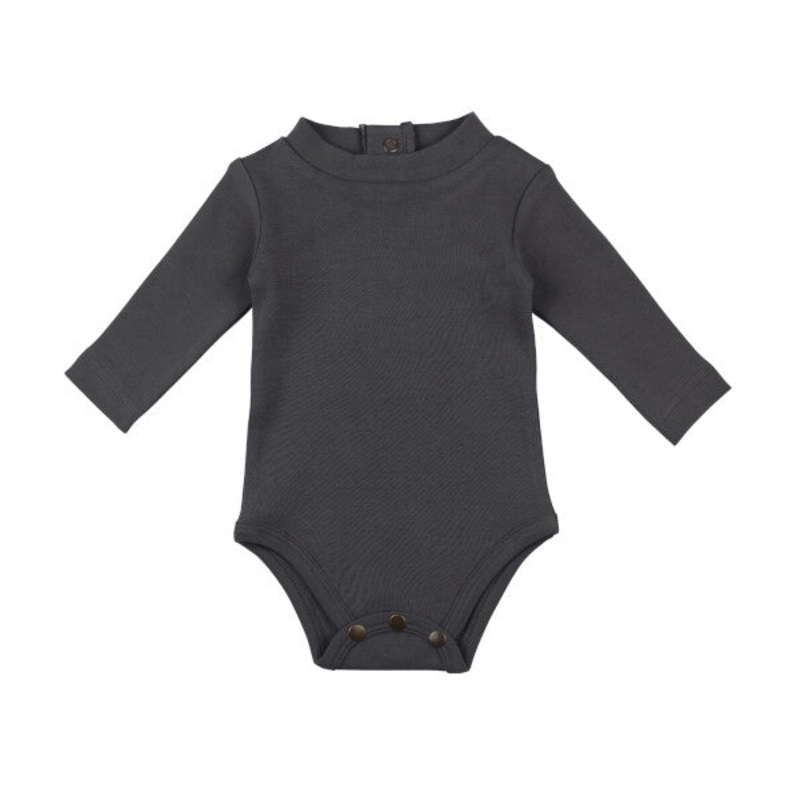 Organic Mock-Neck Long Sleeve Bodysuit – Charcoal 0-3m