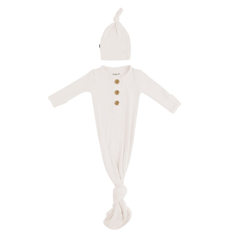 Ribbed Knotted Gown With Hat Set – Oat NB