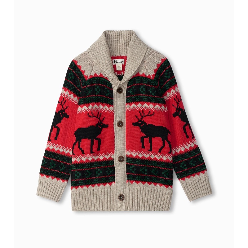 Holiday Elks Shawl Collar Cardigan – Oatmeal Melange 2T
