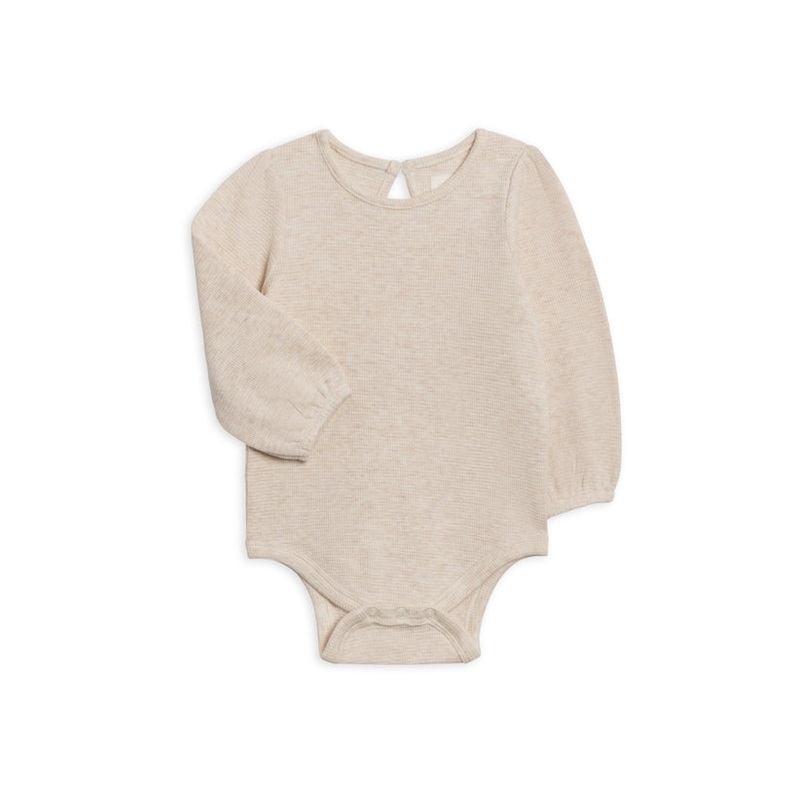 Jill Waffle Knit Long Sleeve Bodysuit – Heather Oat 0-3m