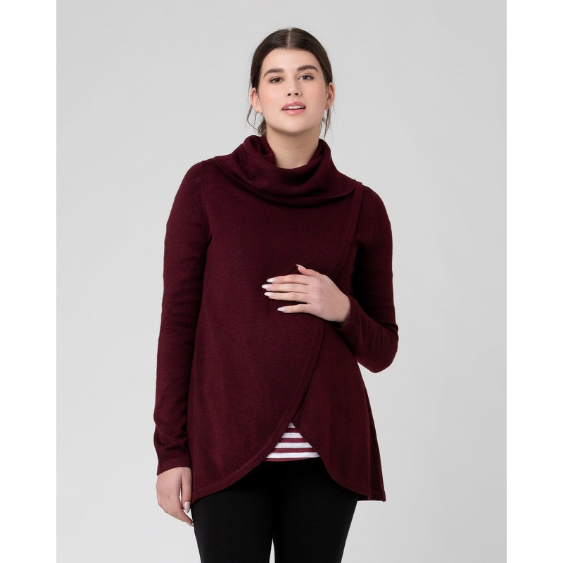 Knit Cowl Neck Nursing Top – Burgundy XS