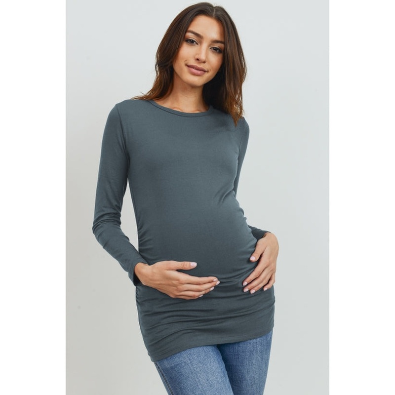 Long Sleeve Maternity Crewneck Top – Sea Blue S