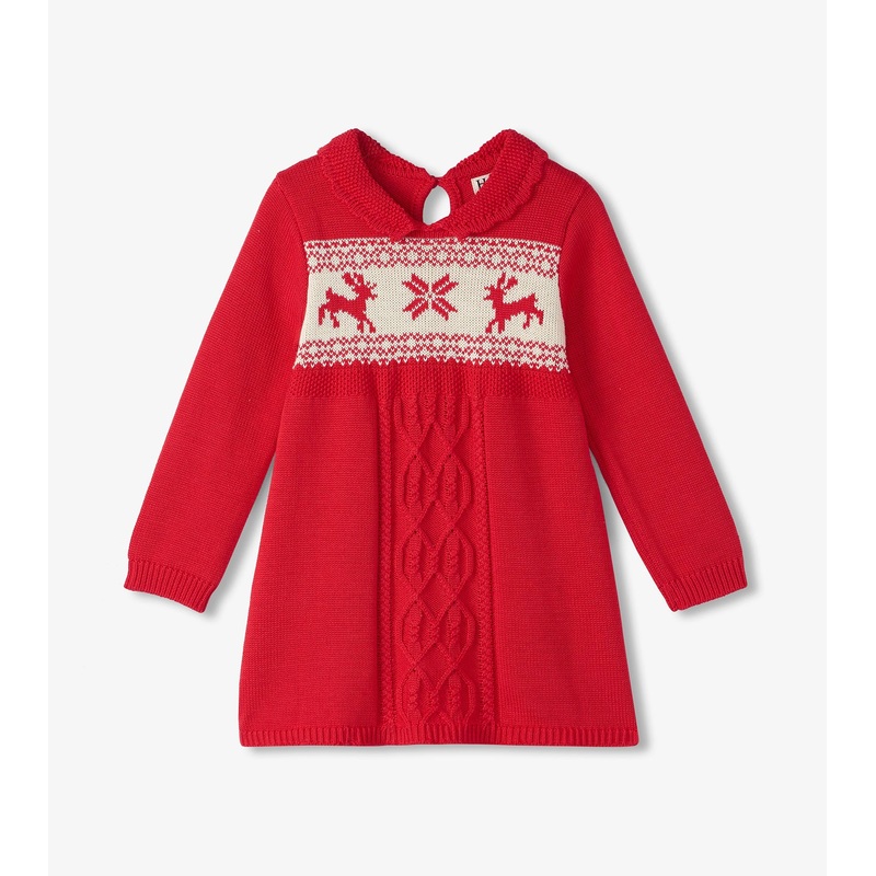 Holiday Flared Cable Knit Sweater Dress 6-9m