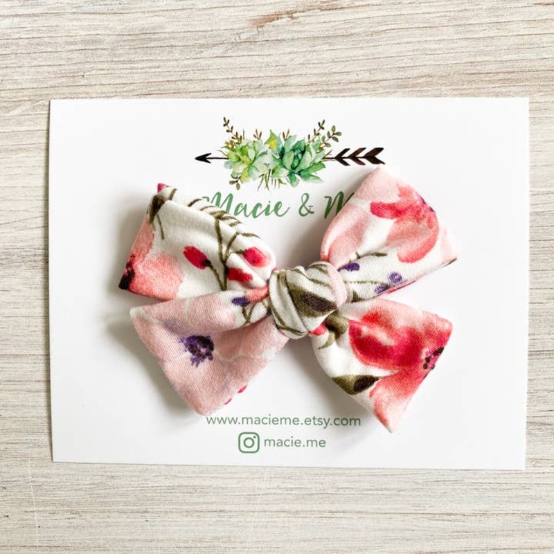 Lilac and Pink Floral Schoolgirl Bow (Clip)