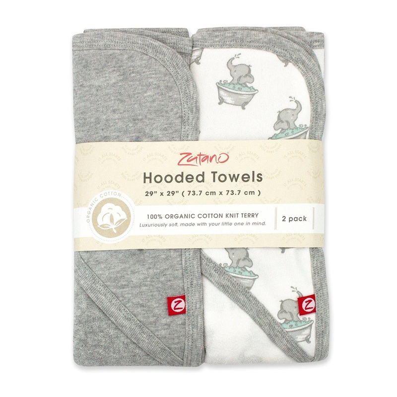 Organic Cotton Knit Terry Hooded Towel Two Pack – Elephants