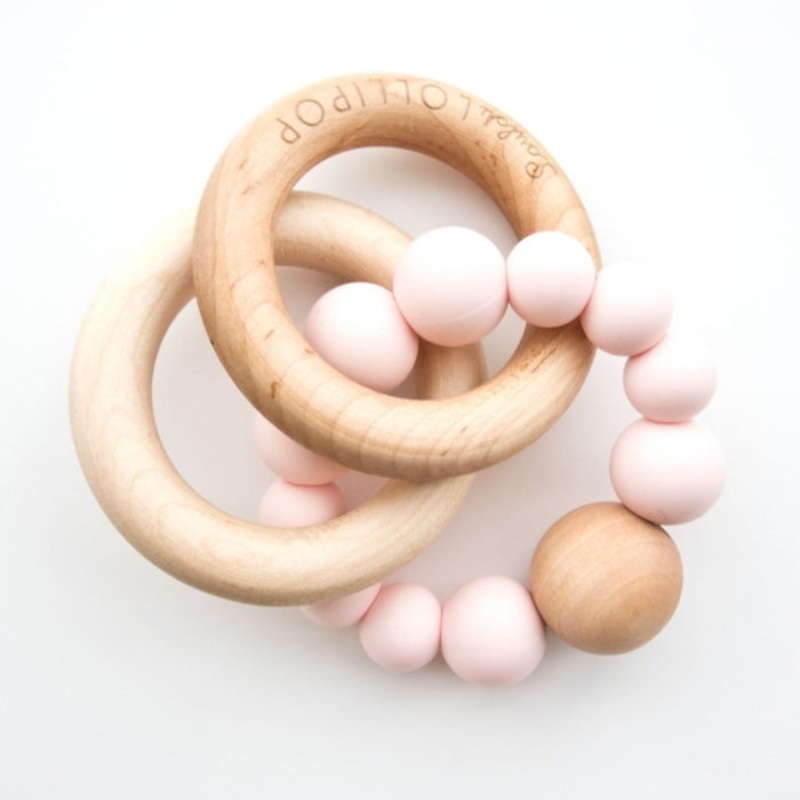 Bubble Silicone & Wood Teether – Pink Quartz