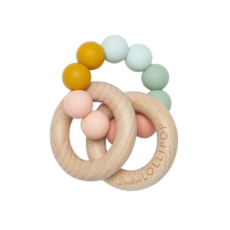 Bubble Silicone & Wood Teether – Rainbow