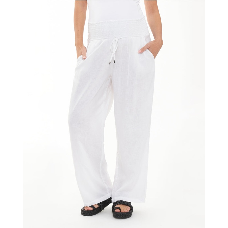 Indi Wide Leg Lenin Pant – White XS