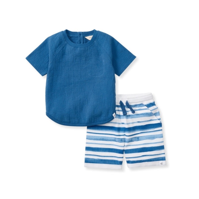 Organic Cotton Watercolor Stripes Top & Shorts Set 0-3m