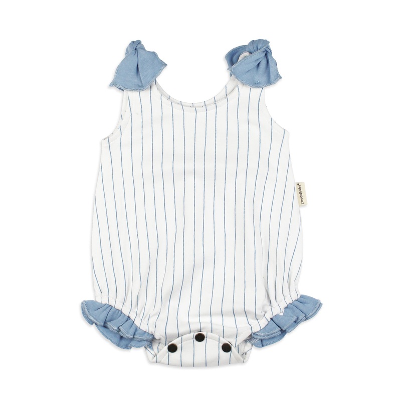 Organic Ruffle Bodysuit – Pool Pinstripe 0-3m