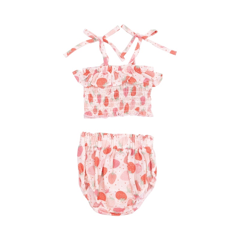Smocked Ruffle Top and Bloomer – Strawberry Bliss 0-3m