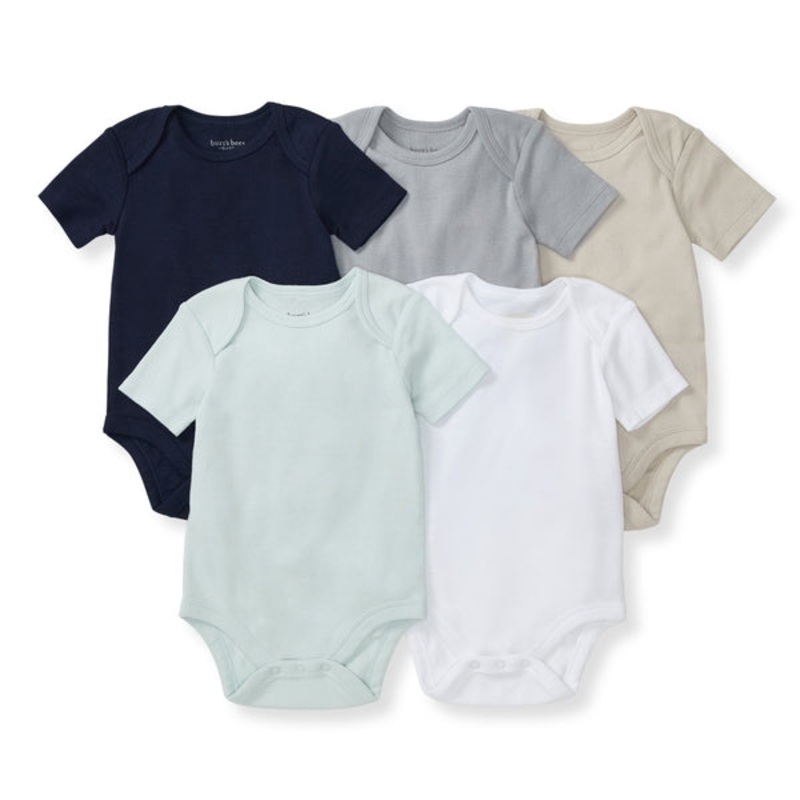 Bee Essentials Solid Short Sleeve Bodysuits Set of 5 – Midnight 0-3m