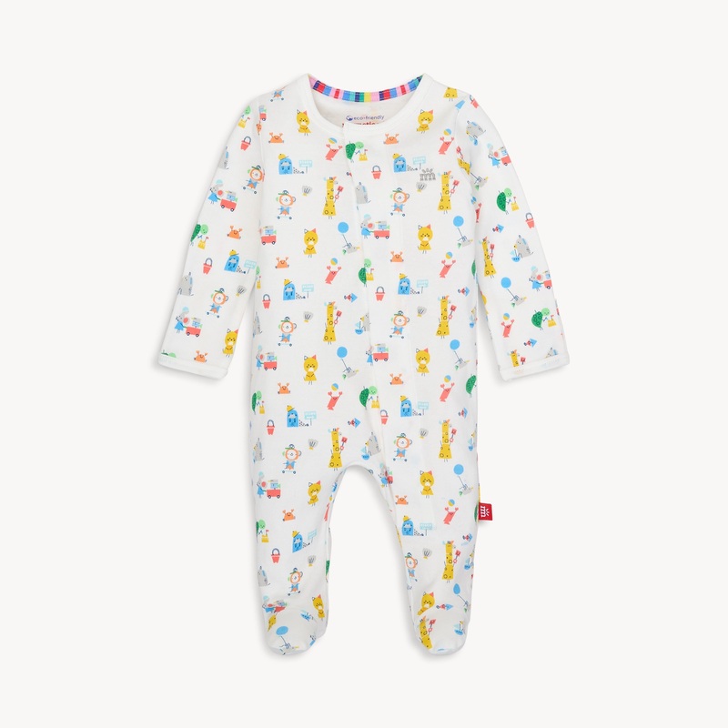 Organic Cotton Magnetic Footie – Seaside Sand Squad 0-3m