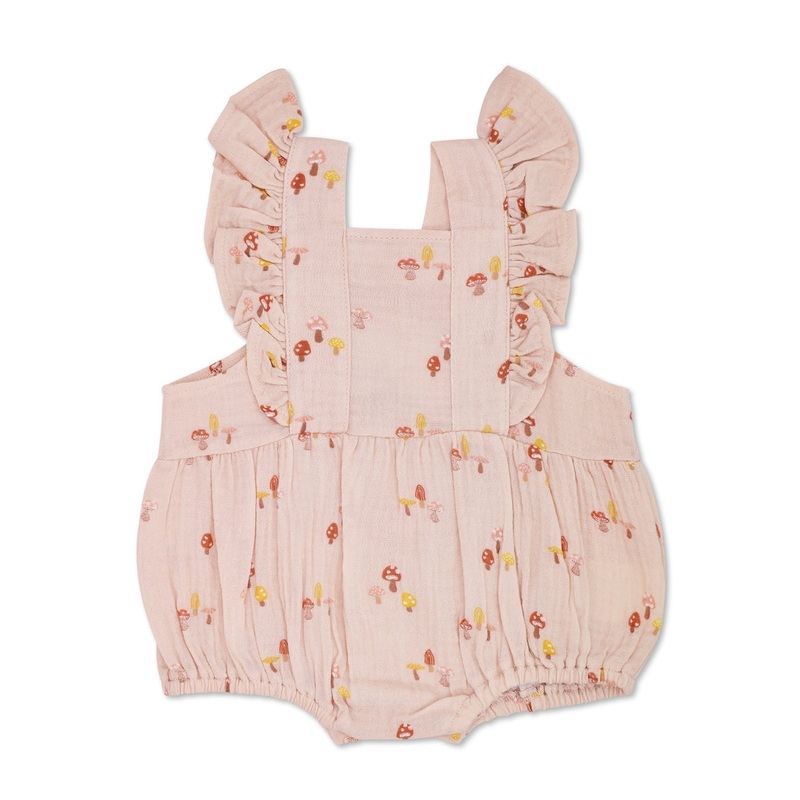 Organic Cotton Muslin Flutter Sleeve Romper – Mini Mushroom 12-18m