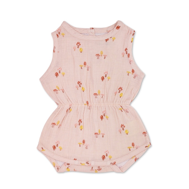Organic Cotton Muslin Shortall – Mini Mushroom 3-6m
