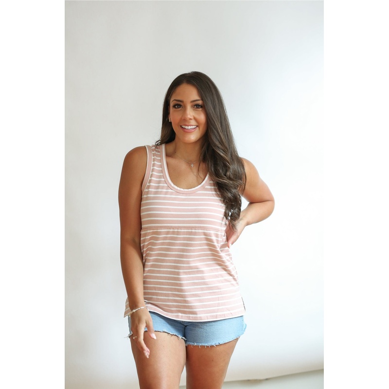 Invisible Zip Breastfeeding Tank – Blush & White XS