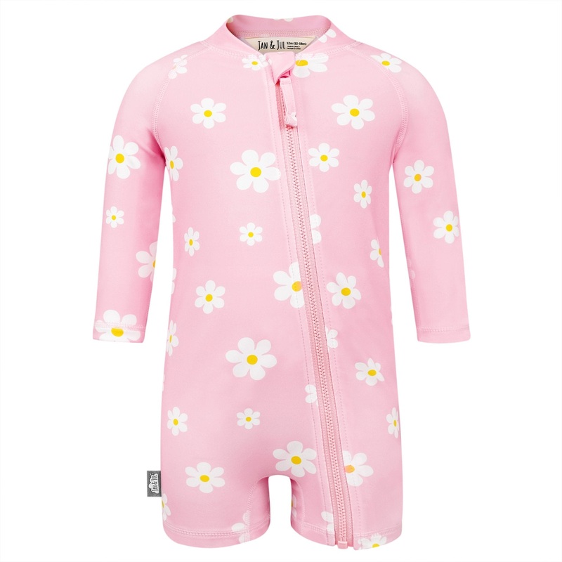 Long Sleeve UV Jumpsuit – Pink Daisy 6-12m