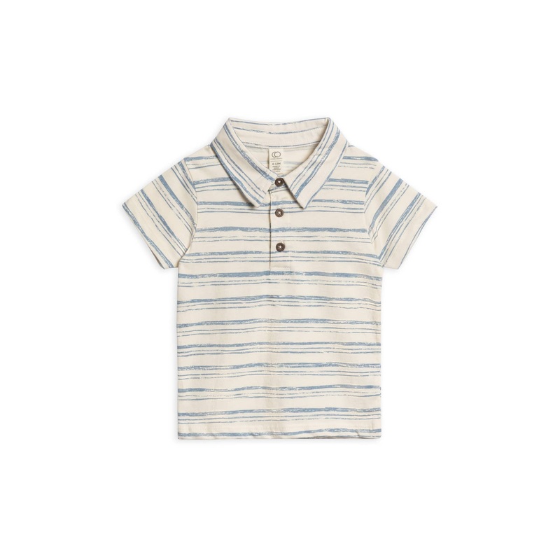 Organic Ben Short Sleeve Polo – Wave Stripe / Rain 6-12m