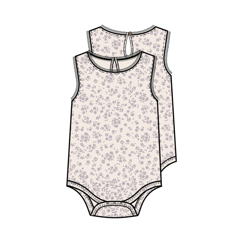 Organic Luna Lace Bodysuit – Maria Floral / Lilla 3-6m