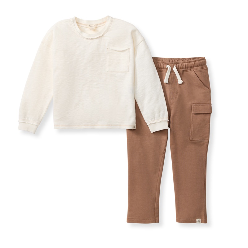 Organic Cotton Chunky Slub Boy Tee and Pants Set – Eggshell 3-6m