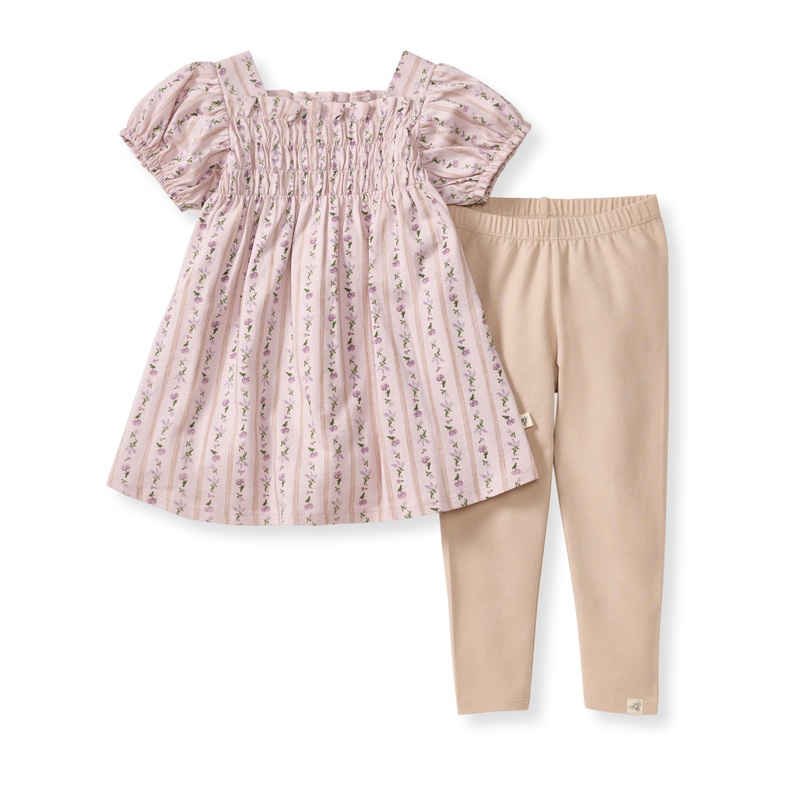 Organic Cotton Farmhouse Floral Tunic Set – Soft Violet 0-3m