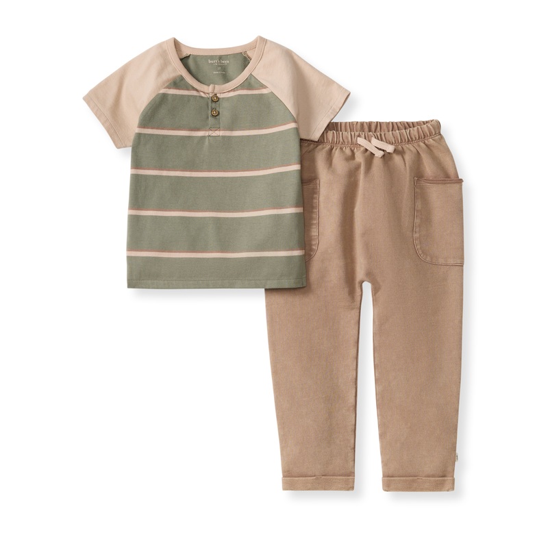 Organic Cotton Holland Stripe Tee and Pant Set – Tranqulity 6-9m